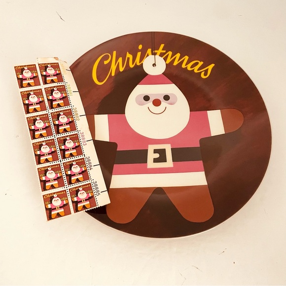 Vintage USPS Stamps Gingerbread Man Santa, Christmas 1979 Santa Plate - Picture 9 of 9